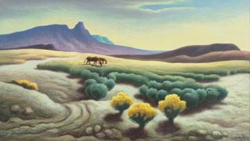 Two Horses Grazing In A Desert Landscape Artwork by Thomas Hart Benton