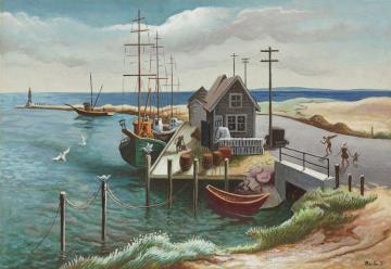 Menemsha Harbor Artwork by Thomas Hart Benton