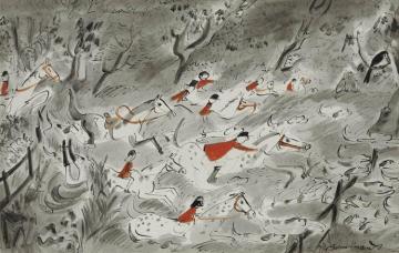 Fox Hunting Artwork by Ludwig Bemelmans