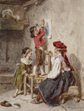 Interior With Italian Woman And Children Artwork by Alexandre-marie Guillemin