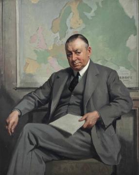 Portrait Of Edward Verrall Lucas (1868-1938), Seated Three-quarter-length, In A Grey Suit And Tie, With A Map Of Europe Artwork by Herbert James Gunn