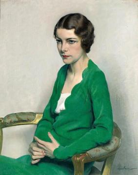 Portrait Of A Lady Wearing A Green Dress, C. 1929 Artwork by Herbert James Gunn