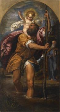 St. Christopher And The Christ Child,late 16th Century Artwork by Venetian