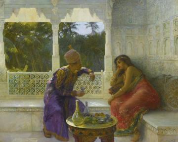 Figures In An Interior With Garden Of Palms Beyond Artwork by Edwin Lord Weeks