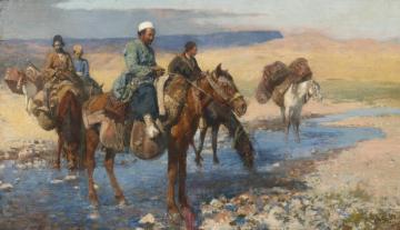 Horses At The Ford, Persia Artwork by Edwin Lord Weeks
