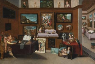 The Interior Of A Picture Gallery With Connoisseurs Admiring Paintings Artwork by Frans Francken II