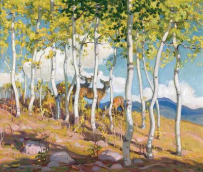 Deer Among The Aspens, 1939 Artwork by E. Martin Hennings