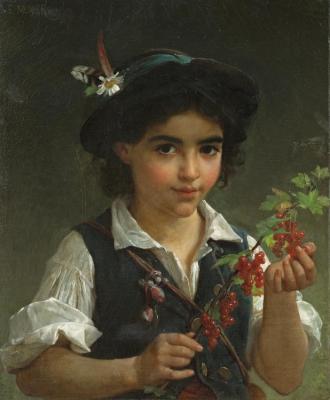 A Young Boy Holding A Branch Of Berries Artwork by Emile Munier