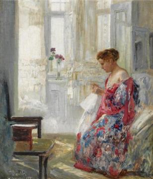 A Young Lady Sewing Artwork by Eduard Veith