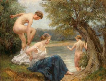 Badende Am Flubufer Artwork by Eduard Veith