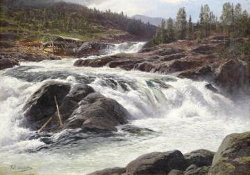 Waterfalls In A Nordic Landscape Artwork by Themistocles von Eckenbrecher
