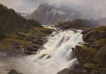 Wasserfall In Norwegischer Gebirgslandschaft, 1906 Artwork by Themistocles von Eckenbrecher