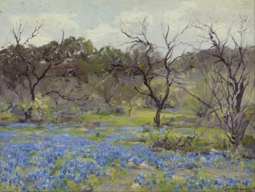 Early Spring - Bluebonnets And Mesquite, 1919 Artwork by Julian Onderdonk