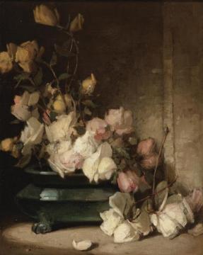 Pink And White Roses Artwork by John Ferguson Weir