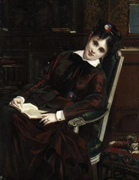 Junge Frau Bei Der Lektüre, 1848 Artwork by Jules Emile Saintin