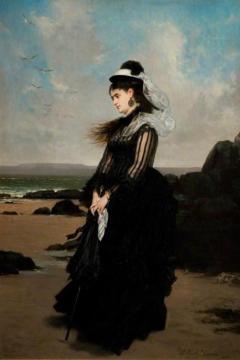 Woman In Black, 1873 Artwork by Jules Emile Saintin