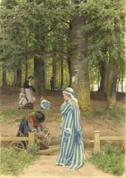 The Artist's Wife And Daughters In A Park At Heringsdorf, 1877 Artwork by Anton Alexander von Werner