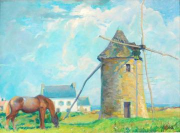 The Windmill And Horse, Finisterre Artwork by Abel George Warshawsky