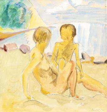 Woman And Child By The Water (frau Und Kind Am Wasser) Artwork by Erich Heckel