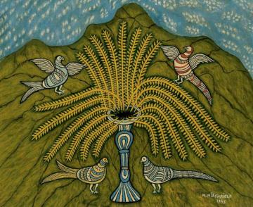 Garden Stand And Birds Artwork by Morris Hirshfield
