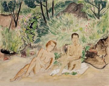 Two Reclining Nudes In A Landscape Artwork by Erich Heckel
