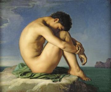 Naked Young Man Sitting By The Sea, 1836 Artwork by Hippolyte-Jean Flandrin