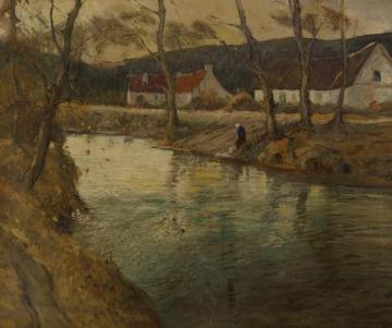 Farmhouses Beside A River Artwork by Georges Ames Aldrich