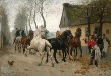 The Lindenborg Hunt (et Kobbel Heste Udenfor Lindenborg Kro) Artwork by Otto Bache