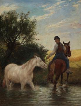 Horse Drawn Through A Stream Artwork by Otto Bache