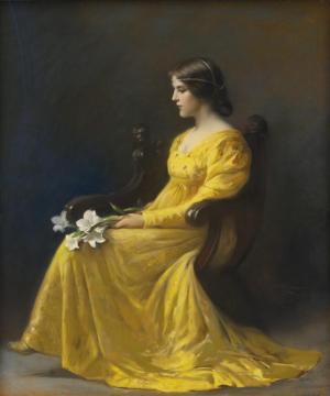 Woman Seated Holding Lilies Artwork by James Wells Champney