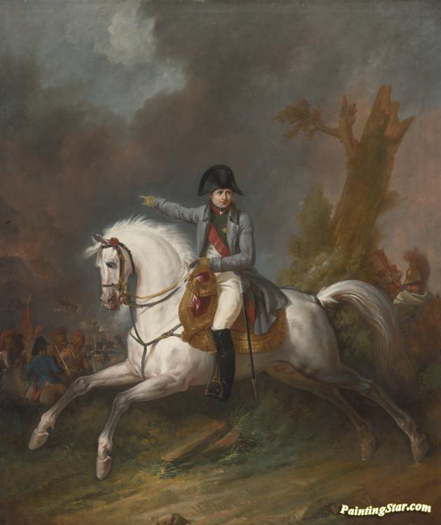 An Equestrian Portrait Of Napoleon With A Battle Beyond Artwork by Antoine Charles Horace Vernet