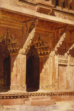 Curiously Wrought Red Sandstone Arches, Fort Agra, India, Ca. 1885-1895 Artwork by Edwin Lord Weeks