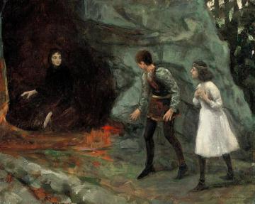 Young Children Approaching The Witch's Cave Artwork by William Henry Margetson