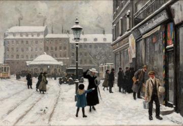 Figures In A Town Square In Winter Artwork by Paul Gustave Fischer