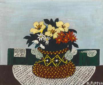 Flowers With Four Doilies Artwork by Horace Pippin