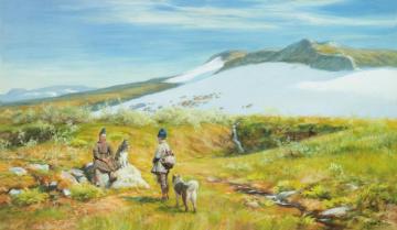 Samepojkar Med Hundar I Fjällandskap Artwork by Johan Tiren