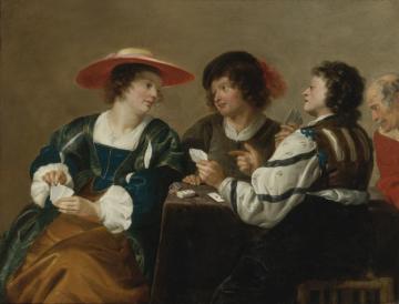 A Woman And Three Men Seated Around A Table Playing Cards Artwork by Theodoor Rombouts