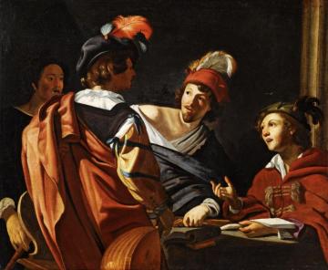 A Group Of Figures Around A Table Making Music Artwork by Theodoor Rombouts