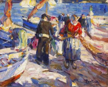 Mending Nets Artwork by E. Charlton Fortune