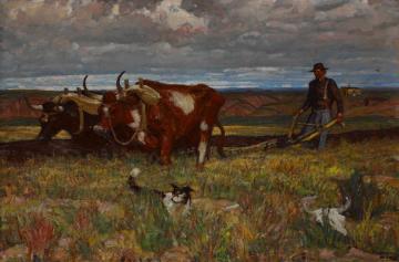 Buffalo Bones Are Plowed Under, C. 1940 Artwork by Harvey T. Dunn