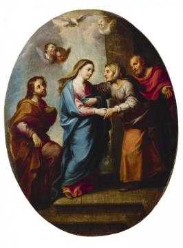 La VisitaciÓn De La Virgen MarÍa A Su Prima Isabel, Con San JosÉ Y ZacarÍas Artwork by Miguel Cabrera
