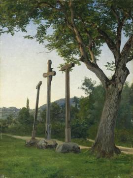 Drei Kreuze Am Wiesenweg Three Crosses Along A Country Lane Artwork by Robert Zund