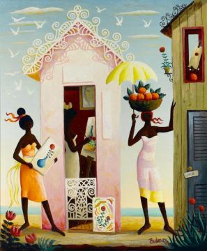 Whimsical Houses With Figures Artwork by Orville Bulman