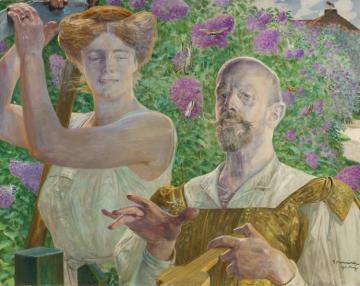 Self-portrait With Muse And Buddleia Artwork by Jacek Malczewski