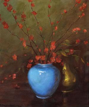 Quince In A Blue Vase Artwork by Jean Mannheim