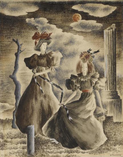 Two Women (blue) Artwork by Dorothea Tanning