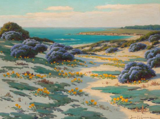 Bush Lupine And Poppies, Sand Dunes, Monterey Artwork by John Marshall Gamble