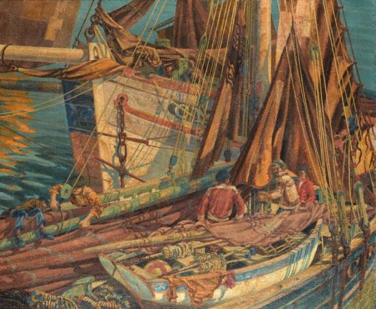 Breton Crabbers, Newlyn Artwork by John McKirdy Duncan