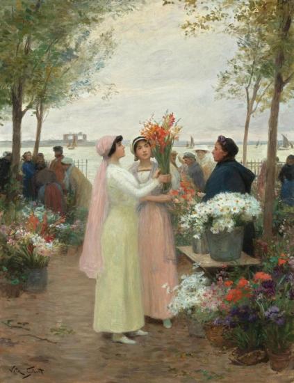 Elegantes Au Marche Des Fleurs Artwork by Victor Gabriel Gilbert