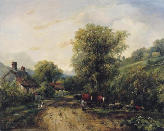 A Landscape With Drovers And Their Cattle On A Country Road Artwork by Frederick Waters Watts